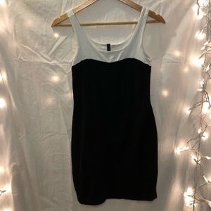 white/black colorblock mini bodycon dress